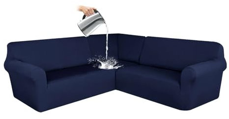 CLGTY Wasserdicht Sofabezug Ecksofa, 3 Stücke Bezug Für Ecksofas L-Form Sofa Bezug Eckcouch Antirutsch Sofahusse Für Wohnzimmer-Navy blau-5 Sitzer