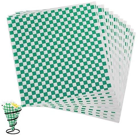 Deli Papierblätter, 100 Blatt Pommes Papier für Korb, Umweltfreundliches Backpapier, Wrap Papier für Burger, Nicht Klebrig Brotpapier für Lebensmittel Käse Sandwich Burger Pommes(28x26cm, Grün)
