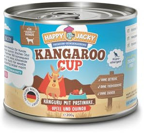 HAPPY JACKY | extra sensitives High-Premium Nassfutter für Hunde ohne Getreide | Känguru mit Pastinake, Apfel & Quinoa | ohne Konservierungsstoffe, Zuckerfrei | 6x200g
