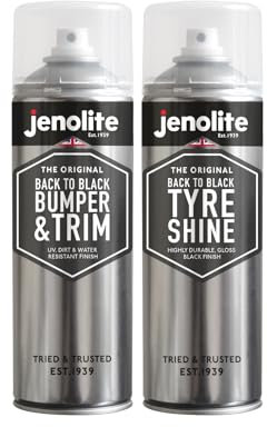JENOLITE Back to Black - Confezione doppia spray per paraurti e finiture + lucidante per pneumatici, ripristina e protegge paraurti sbiaditi, finiture e pneumatici, 2 x 500 ml