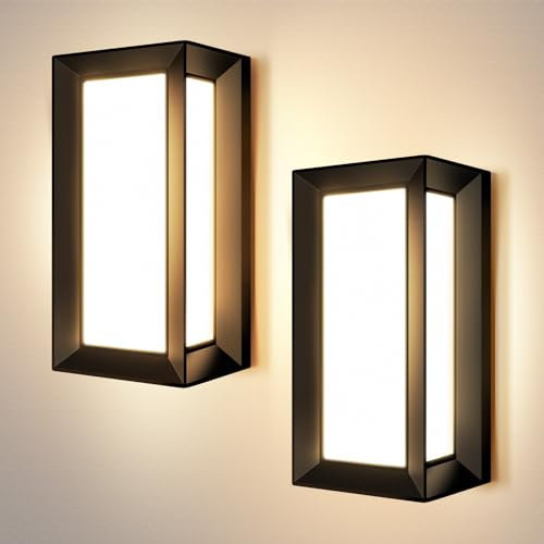 highsam Wandlampe Außen/Innen, 24W Außenlampe LED Wandleuchte Warmweiß 3000K, IP65 Wasserdichte Außenleuchte, Aluminium Aussenlampe für Garten Terrasse Hof Bad Draußen (2 Stück)