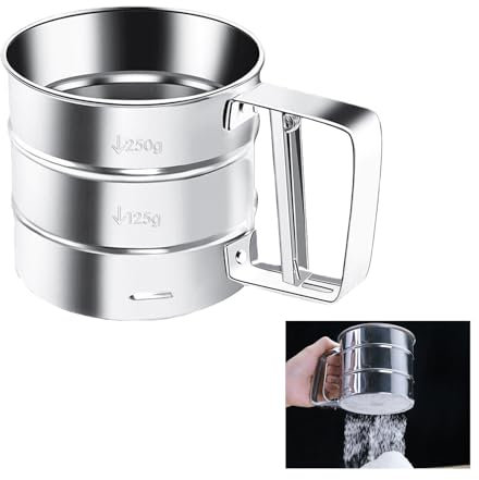Setaccio per Farina Manuale, Setaccio per Farina e Zucchero a Velo a Maglia Fine in Acciaio Inox con Scala, Setaccio da Cucina Setaccio Farina Setaccio da Forno Colino per Polvere per Domestica (B)