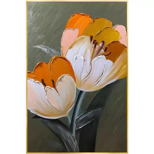 Tableau Peinture Huile Sur Toile Abstrait,Art Mural Sur Toile 100 % Peinte À La Main Avec De Belles Tulipes, Peintures Murales D'Art Contemporain, Peinture Faite À La Main Sans Cadre, Décorations