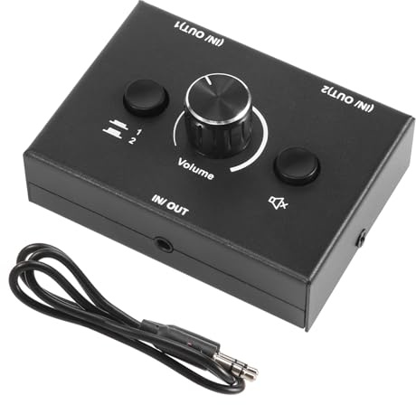 Littlecatch 3.5mm Audio Switcher, 2 Input 1 Output/1 Input 2 Output Audio Splitter Switcher, Audio Switcher Box, One-Key Mute Button
