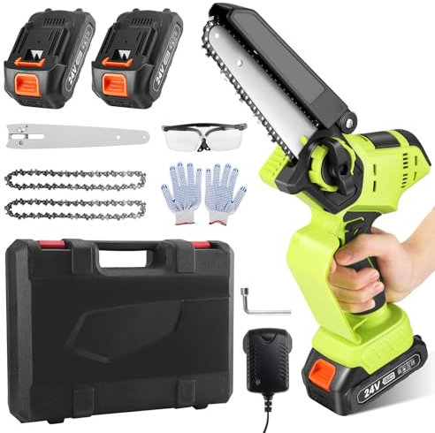 Mini Chainsaw Cordless, Handheld Chain Saw Tree Branches, Electric Pruning Chain Saw with Replacement Chain, Portable Battery Chainsaw for Tree Pruning and Branch Wood Cutting