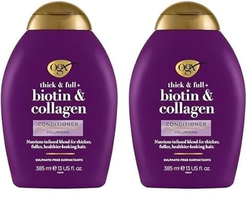 OGX Thick & Full + Biotin & Collagen Conditioner, nährstoffreiche Volumenconditioner Haarspülung mit Biotin, Kollagen und Weizenproteinen, Haarpflege, sulfatfrei, 385 ml (2er Pack)