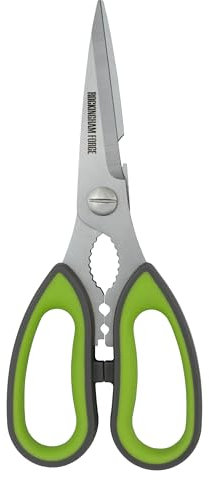 Rockingham Forge Sharp Kitchen Scissors with Nut Cracker and Bottle Opener, Rust Resistant Stainless Steel Blades, 9 CM, Green and Grey