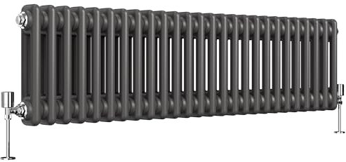 Heilmetz Traditional 2 Column Radiator Horizontal Double, 300 x 1200mm Central Heating Radiator Cast Iron Style 2 Column Radiators Anthracite