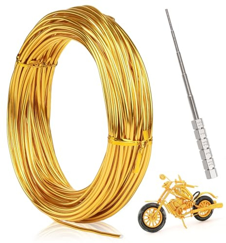 Basteldraht 2mm x 15m, 1 Rollen Aluminiumdraht Gold mit Coil Jig Tool | Draht zum Basteln Schmuckdraht Bindedraht für Schmuckherstellung Handwerk Modellbau Armaturen und Skulptur (Golden)
