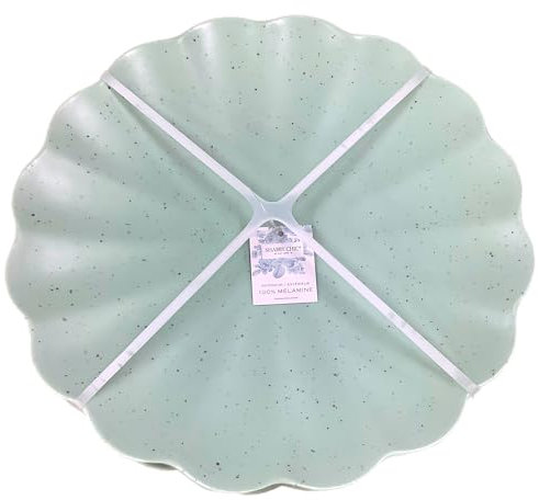 Shabby Chic Set of 4 Melamine Dinner Plates, Scalloped Speckled (Teal Speckled)