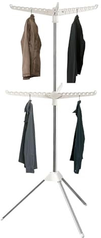 Generic Folding Clothes Airer - 3/6 Rotatable Arms Drying Rack | 3-Leg Indoor Folding Laundry Rack | Portable Garment Rack for 24/48 Pieces of Clothes
