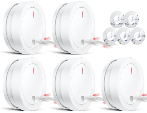 Detector De Humos para Casa,10 años Detector Humo, Sonido ≥85 Db, para Alarma contra Incendios con BateríA De 9 V DC Smoke Detector - 5 Piezas