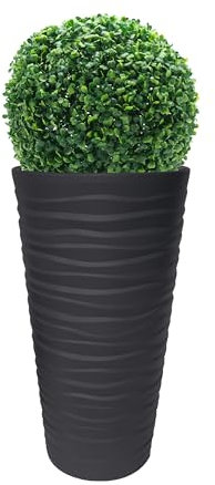 Tecnokit Vaso alto cilindrico Bora, in polipropilene, resistente ai raggi UV, sottovaso estraibile incluso, fioriera da esterno per piante e fiori, dimensioni cm 40x75 h (ANTRACITE CON BOSSO CM 50)
