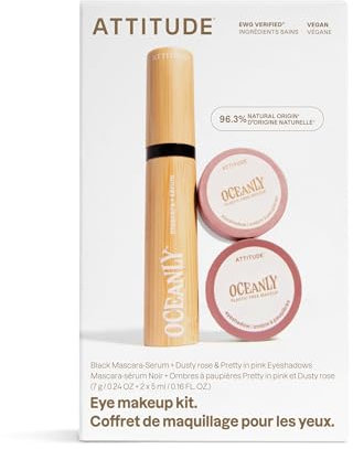 ATTITUDE Oceanly Coffret de Maquillage pour les Yeux, Mascara Sérum Noir, Ombre à Paupière Pretty in Pink & Dusty Rose, Végane