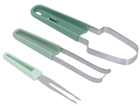 Tagliafrutta 3 in 1, Tagliaanguria in Acciaio Inossidabile con Forchetta da Frutta, Strumento per Affettare Rapidamente per Feste in Casa, Campeggio, Utensile da Taglio per (GREEN)