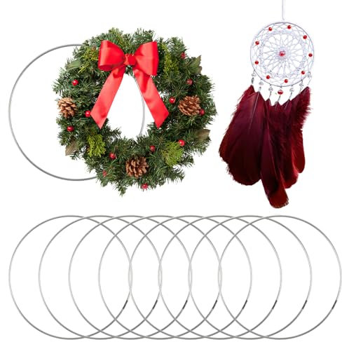 Deepton 10 Stück Metallringe zum Basteln, 20cm Drahtringe zum Basteln, Silber Traumfänger Ringe, Metall Deko Ringe zum Aufhängen, Metallring für Floristik, Hochzeitskranz, Weihnachtsdeko, Traumfänger