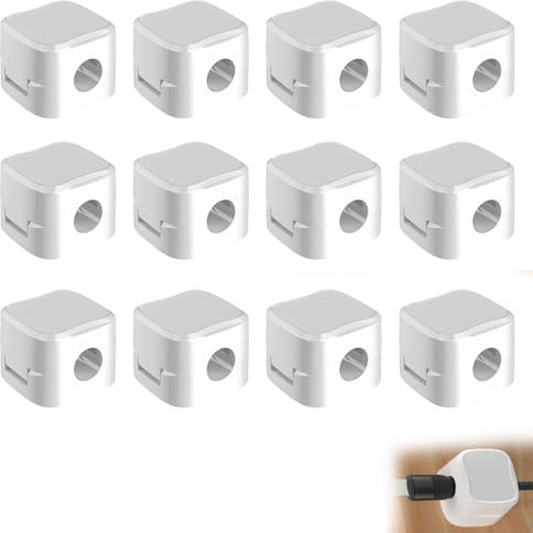 12 Pack Spring Cable Holder Clips,Magnetic Cable Clips Adhesive Cable Clips Cable Tidy Clips Adjustable Cord Organiser For Charging Cables, Audio Cable, Office, Home (White 6.8mm)