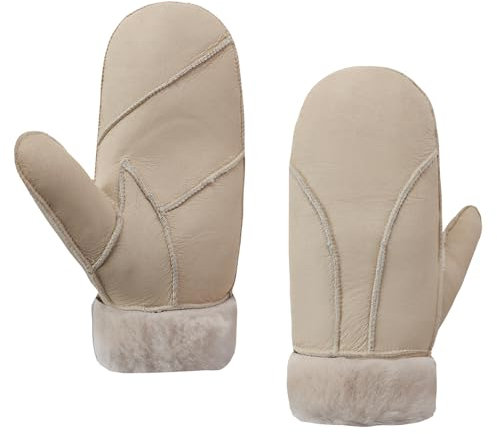 MGGMOKAY Damen Fäustlinge für Winter Damen Lammfell Shearling Fäustlinge Winter Lederhandschuh,Beige,L