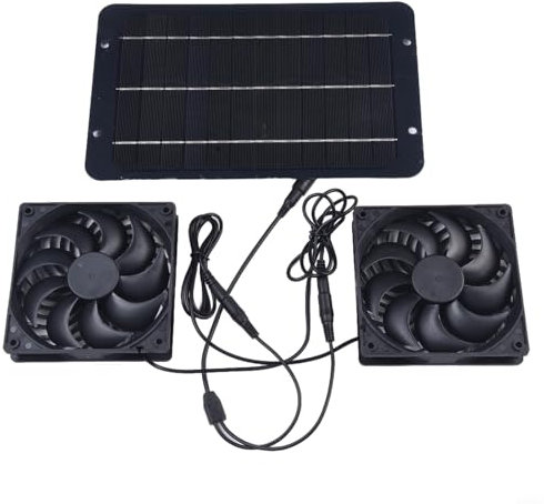 Yuanpgky Kit de ventilateur de panneau solaire, kit de ventilateur de panneau solaire portable, étanche, double ventilateur d'échappement pour tous les environnements