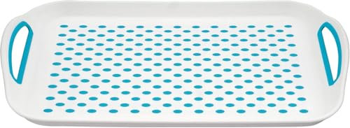 Serving Tray Rectangular Non-Slip Top Bottom Plastic Tray Anti-Slip for Food Serving, Easy Grip Handles, Dinner Breakfast Lunch, Glass and Dishes Tray (Blue)