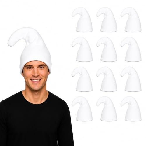 HENBRANDT Adult White Gnome Hat One Size Fairytale Elf Garden Gnome Dwarf Hat Student Night Halloween Fancy Dress Cosplay Costume Accessory for Men and Women