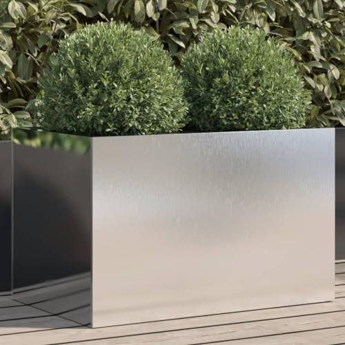 Pflanzkübel 62x40x39 cm aus Edelstahl in Silber, rostfreier Metall-Blumenkasten mit stabilem Rahmen, moderner Pflanztrog für Garten Terrasse Balkon, glänzende Oberfläche