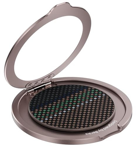 BENKS Magnetisch Handy Ring Halterung aus Kevlar Aramidfaser, mit Lederband-Griff, 360° Drehung Metallring Handy Griff Halter Fingerhalter für iPhone 16 15 14 13 12 Pro Max Plus Mini, Prestige