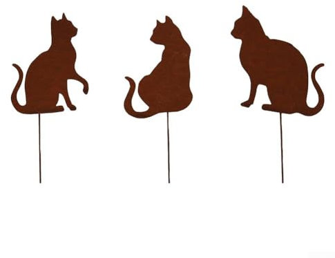 Rusty Cat Gartenstecker Set Auffällige Outdoor-Dekoration für Rasen und Zuhause, wetterbeständiges Design (3 Katzen)