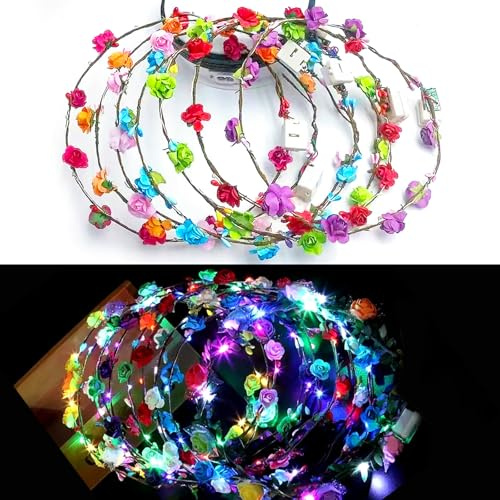 20 Stück led Bunt Blumenkranz, LED Kopfschmuck mit 3 Leuchtmodi, Beleuchtet Blumen Lichterkette für Hochzeit, Party, Festival und Geburtstag