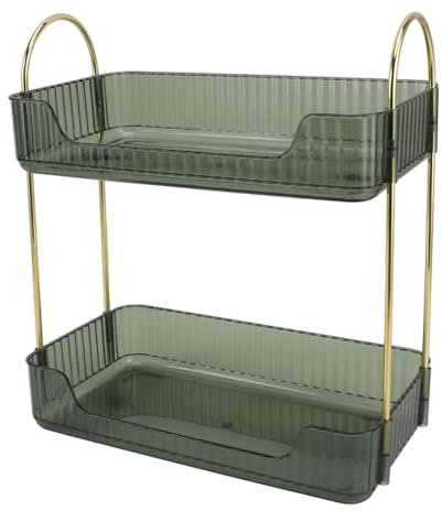 Eujgoov Double Layer Makeup Stand Minimalist Design Large Capacity 2 Tier Storage Rack for Makeup on Washstand Women Men (Green)