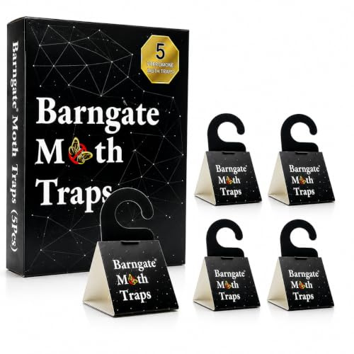 Barngate Clothes Moth Traps 5 Pack – Pheromone Sticky Traps for Wardrobes | Attracts common male clothes moths using pheromones. Non-toxic, odourless sticky traps for wardrobes, drawers & storage.