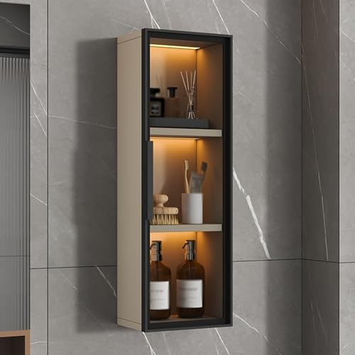TUPAFJU Mobiletto da bagno a parete con anta in vetro, mobiletto porta spezie da cucina a parete, organizer per trucchi, armadietto per medicinali, per soggiorno(Cream,30x75x14CM/11.8x29.5x5.5in)