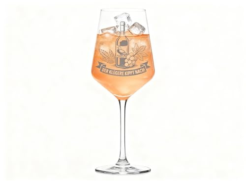 Valhalla 1x Weinglas mit Gravur der Klügere kippt 350ml spülmaschinenfest | Füllmenge 350 ml, spülmaschinenfest, Gravur, Höhe 21 cm, Durchmesser 8 cm, vielseitig einsetzbar, gesellige Atmosphäre
