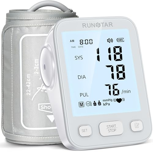 RunStar Blutdruckmessgerät oberarm mit breiter Manschette (22 cm - 42 cm) | Automatische digitale Blutdruckmessgerät mit Aufbewahrungstasche, 2 x 99 Lesespeicher, Grau