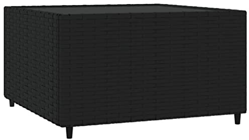 Mhdvray Table basse noire 50 x 50 x 30 cm en polyrotin avec plateau en verre trempé - Design moderne - Robuste et résistante aux intempéries - Pour terrasse, balcon, jardin
