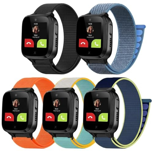 Zspoly 5 Stück Nylon Armband 16mm Kompatibel mit XPLORA Kidzi/Xplora X5 Play/XGO 2/XGO 3 Armband Kinder, Ultra-Leichtes Atmungsaktiv Verstellbares Klettverschluss für Mädchen Jungen