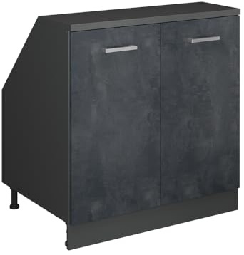 Vicco Dachschrägenschrank Rion, Schwarz Beton/Anthrazit, B80 x T60 cm mit 2 Türen, platzsparend für Dachschrägen