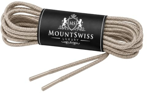 Mount Swiss Luxury Schuhbänder I Wasserabweisende und reißfeste Schnürsenkel rund ø 2-3 mm aus feiner Baumwolle/gewachst Farbe: beige.V05, Länge: 75 cm