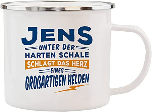 History & Heraldry Echter Kerl - Emaille Becher Jens - individuelle Tasse mit Name und Spruch