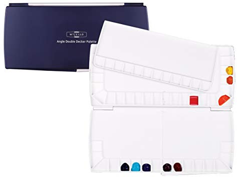 Mijello Triple Decker Palette aquarelle 52 puits de peinture, bleu, 36,6 x 17,1 x 3,2 cm, 1 pièce (1 pièce)
