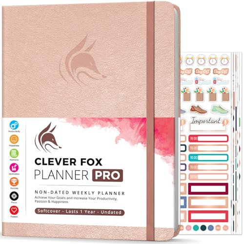 Clever Fox Planner PRO - Planner Settimanale/Mensile. Per aumento della tua produttività, Gestione del Tempo e raggiungere i tuoi obiettivi - Organizer, dura 1 anno - A4, Senza Data - Oro rosa
