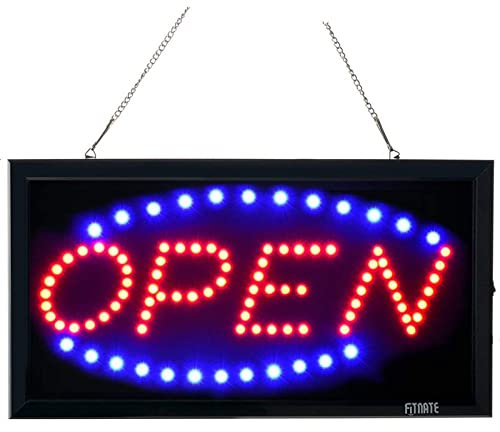 FITNATE LED Open Sign, 19x10 inch (48x25cm) 2 Modes Flashing & Steady Light, Open Sign for Business Advertisement Board Electric Display Board for Business, Walls, Window, Shop, Bar, Hotel