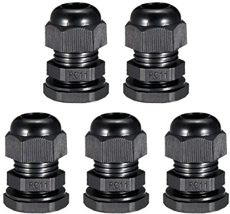 sourcing map 5Pcs PG11 Cable Gland Waterproof Plastic Joint Adjustable Locknut Black for 5mm-10mm Dia Cable Wire with Rubber O Ring