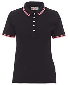 PAYPER Skipper Lady Polo Sfiancata da Donna Manica Corta 100% Cotone Colletto Manica a Costine Spacchetti Laterali Rinforzo Sagomato Retro Collo Nero/Fucsia Neon (XL)