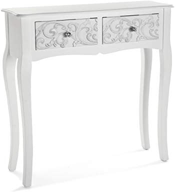 Versa Anjali Schmales Möbelstück für den Eingangsbereich oder Flur, Moderner Konsolentisch, mit 2 Schubladen, Maßnahmen (H x L x B) 80 x 25 x 80 cm, Holz, Farbe: Weiß