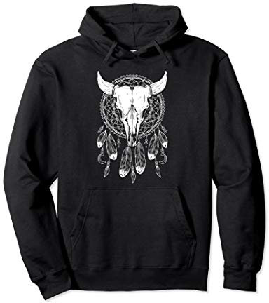 Native American Dreamcatcher Feathers Skull Pullover Hoodie