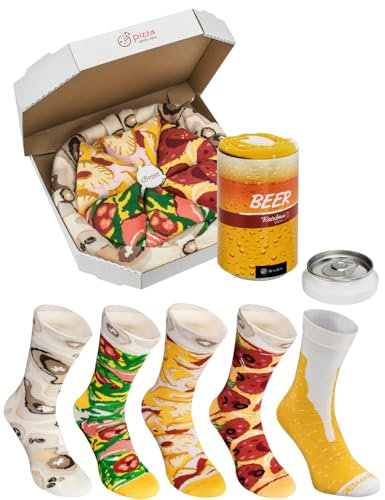 Rainbow Socks - Damen Herren Lustige Pizza und Bier Box Geschenk - 5 Paar - Burger Bier - Größen 36-40