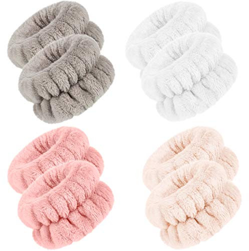 4 Paar Spa Handgelenk Waschband Mikrofaser Gesichtswäsche Armbänder Saugfähiges Handgelenk Schweißband für Frauen Verhindert das Verschütten von Flüssigkeit (Braun, Weiß, Klassischer Stil)