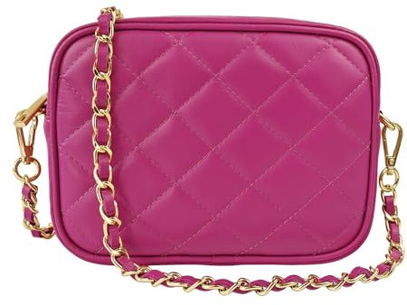 Parubi Bolso de Hombro Pequeño, Bolsa Matelassé de Cuero Auténtico Acolchada Bolsos con Bandolera Trenzada, Bolso Correa para el Hombro con Cadena Dorada para Mujer y Chica (Nora - Fucsia)