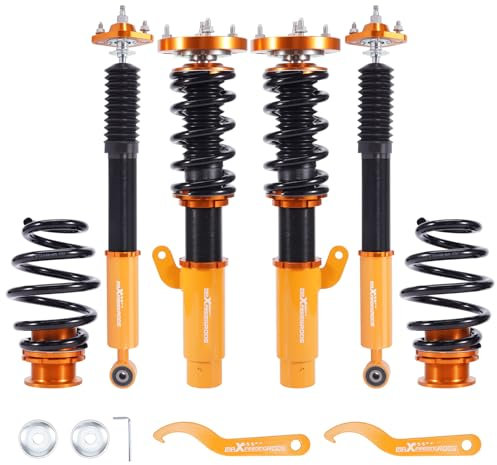 maXpeedingrods 4 Lots de Coilover Combinés Filetés Amortisseur Ajustable pour BMW E46 320i, 323i, 325i, 325xi, 328i, 330i 1998-2006 Kit de Suspension Réglable Amortisseurs - Or